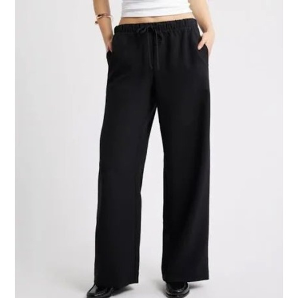 Open Edit Black Wide Leg Pleated Trousers High Waist Dress Pants Size 12